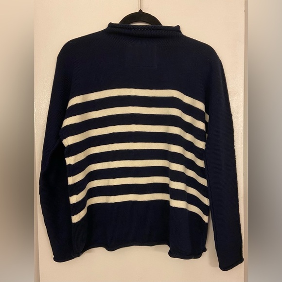 Frank & Eileen Monterey Rolled Funnel Neck Striped Italian Cotton Sweater XS - Picture 5 of 8